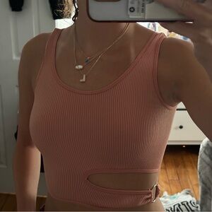 Women's Pink Ribbed Cutout Tank Top